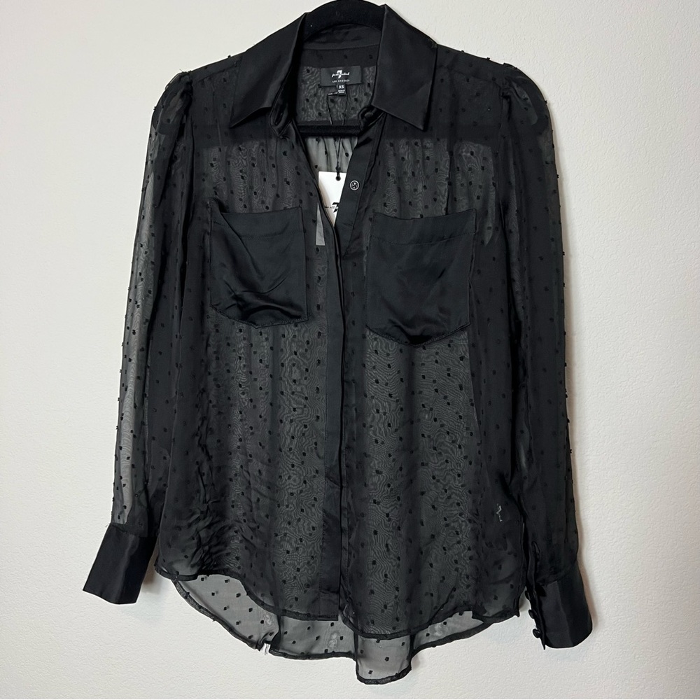 NWT 7 For All Mankind Swiss Dot Patch Pocket Top in Jet Black - Picture 2 of 7